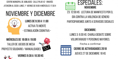 Programació novembre-decembre Club de la Vida